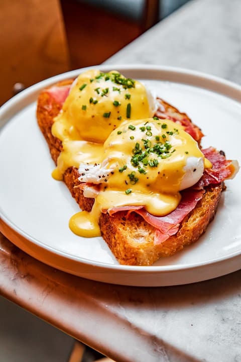 Eggs Benedict on sourdough at Ten Streets Social