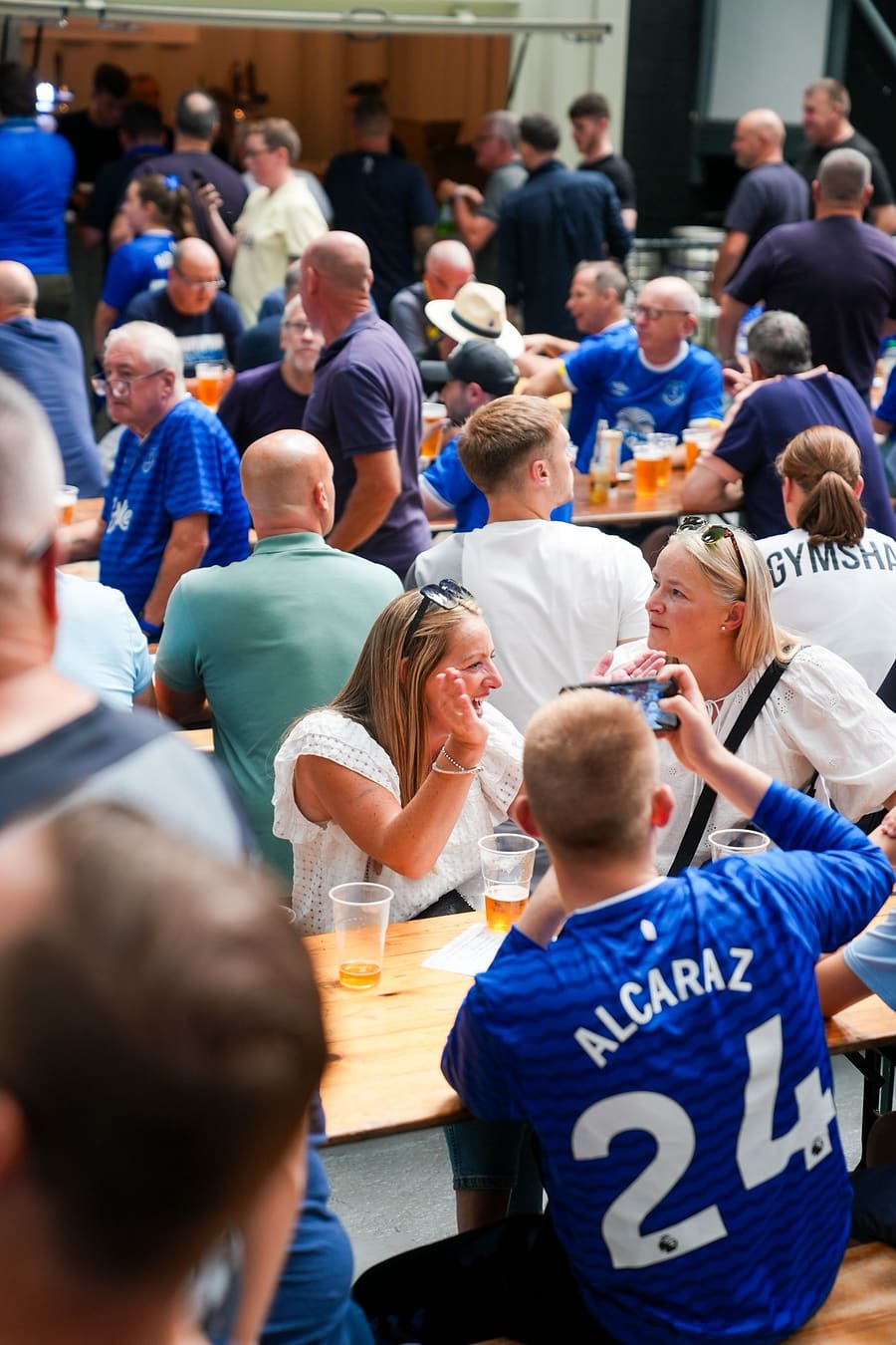 Everton supporters filling the Ten Streets Social fan zone on a match day