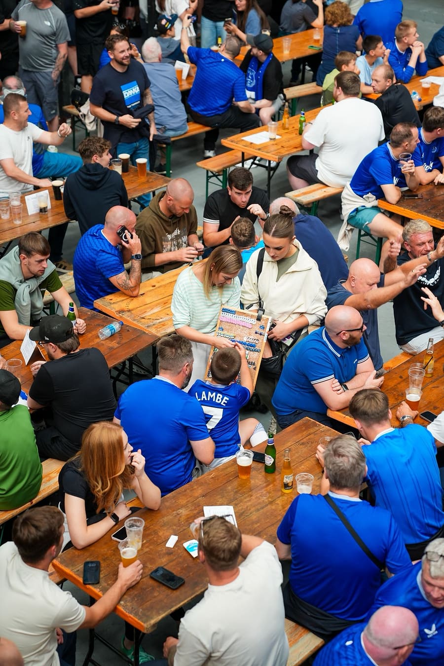 Communal tables full of Everton fans at Ten Streets Social on a match day